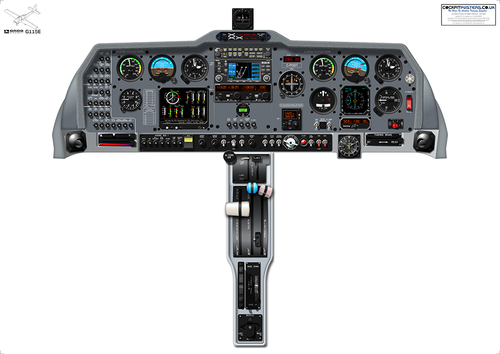 #002 NEW - Grob Tutor G115E Cockpit Poster - Updated Digital Instrumentation & CO Detector